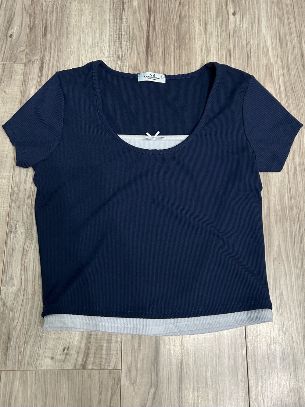 Ribbed Navy Scoop-Neck Crop Top